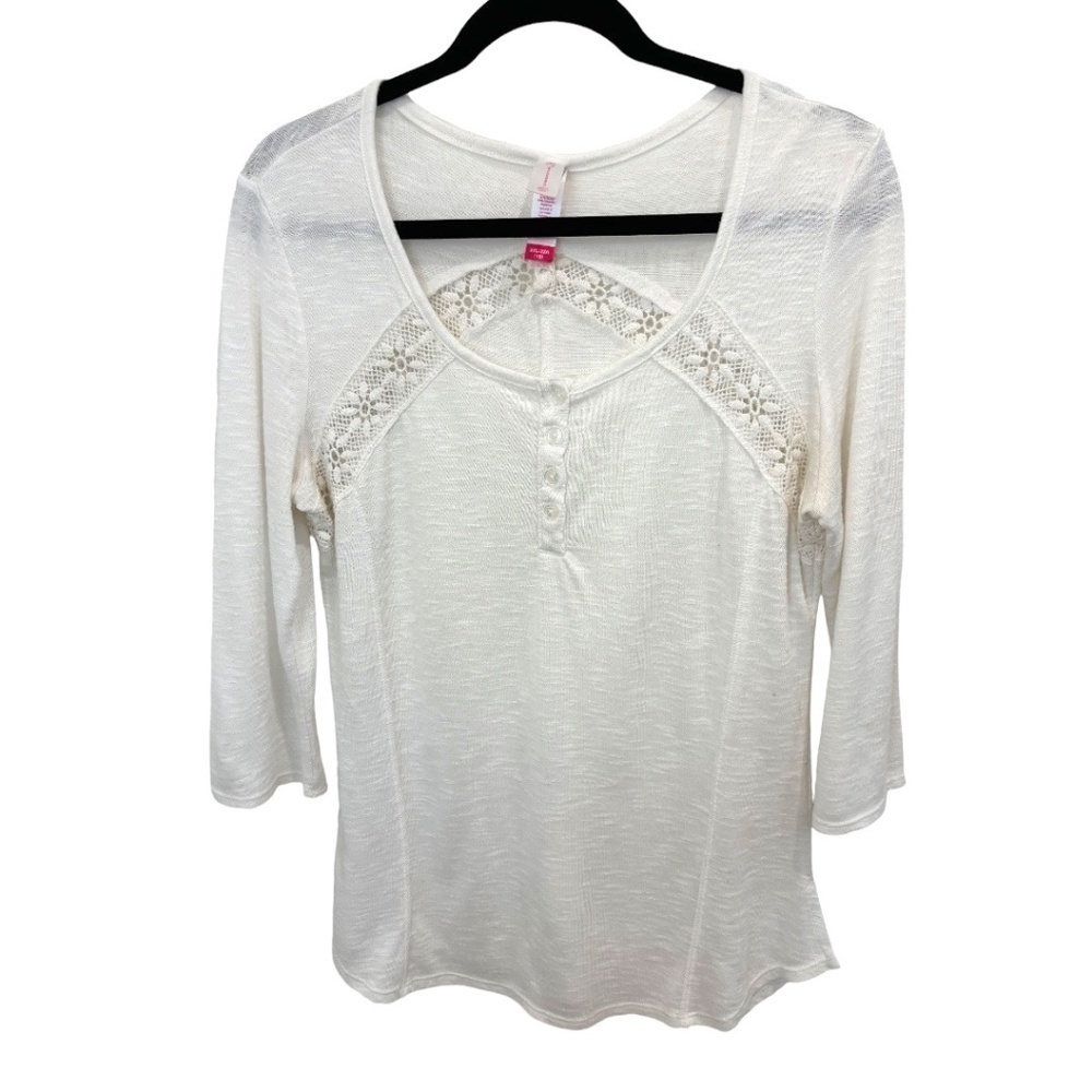 No Boundaries Plus Size 3/4 Sleeve Lace Embellished Cream Henley Top Size XXL